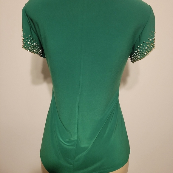 Nichole Miller Green Beaded Sleeve Women's Top Demure Business Classy Small - Picture 5 of 7
